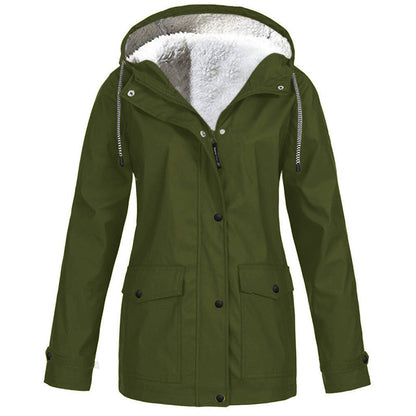 Women's Plush-Lined Windproof Hooded Jacket-Unleash Style and Durability in Any Storm!