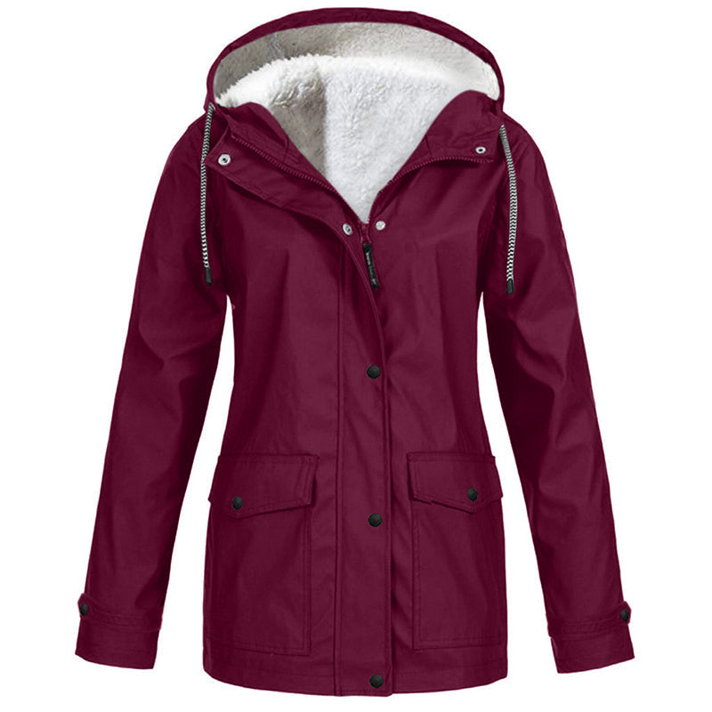 Women's Plush-Lined Windproof Hooded Jacket-Unleash Style and Durability in Any Storm!