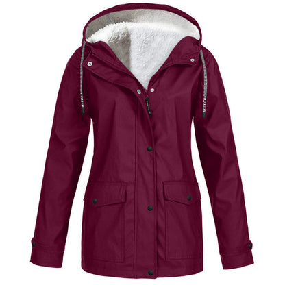 Women's Plush-Lined Windproof Hooded Jacket-Unleash Style and Durability in Any Storm!