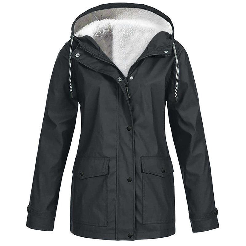Women's Plush-Lined Windproof Hooded Jacket-Unleash Style and Durability in Any Storm!