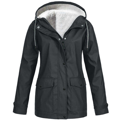 Women's Plush-Lined Windproof Hooded Jacket-Unleash Style and Durability in Any Storm!
