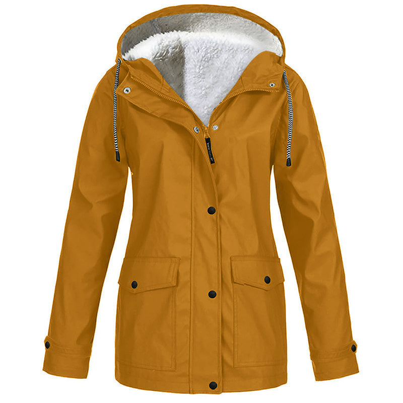 Women's Plush-Lined Windproof Hooded Jacket-Unleash Style and Durability in Any Storm!