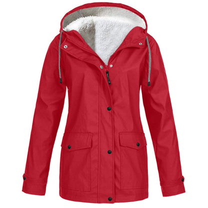 Women's Plush-Lined Windproof Hooded Jacket-Unleash Style and Durability in Any Storm!